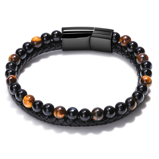 Pulsera de Piedra Volcánica Multicolor con Cuero Genuino Tejido para Hombre - Image 12