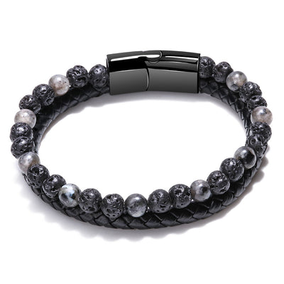 Pulsera de Piedra Volcánica Multicolor con Cuero Genuino Tejido para Hombre - Image 8