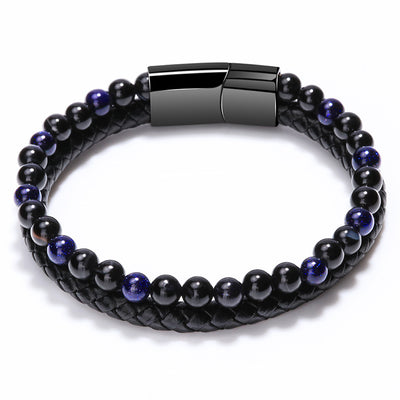 Pulsera de Piedra Volcánica Multicolor con Cuero Genuino Tejido para Hombre - Image 10