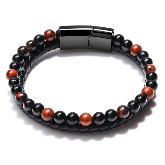 Pulsera de Piedra Volcánica Multicolor con Cuero Genuino Tejido para Hombre - Image 5