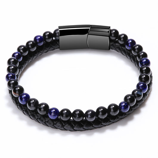 Pulsera de Piedra Volcánica Multicolor con Cuero Genuino Tejido para Hombre - Image 6