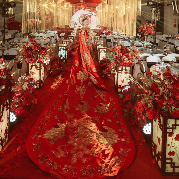 Vestido de Novia Tradicional Chino con Capa Larga Xiuhe