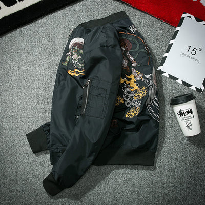 Chaqueta Bomber Estilo Japonés con Bordado Tide - Unisex Parejas - Image 11