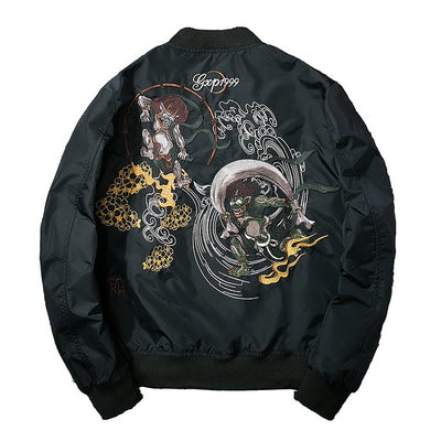 Chaqueta Bomber Estilo Japonés con Bordado Tide - Unisex Parejas - Image 7