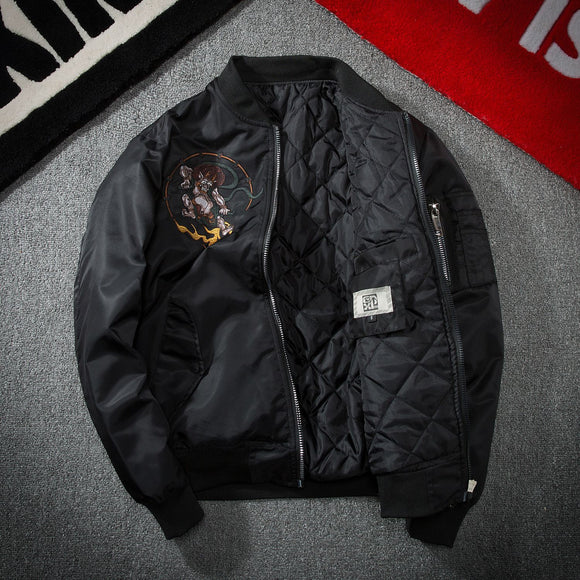 Chaqueta Bomber Estilo Japonés con Bordado Tide - Unisex Parejas