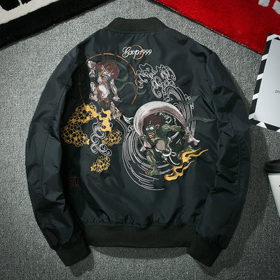 Chaqueta Bomber Estilo Japonés con Bordado Tide - Unisex Parejas