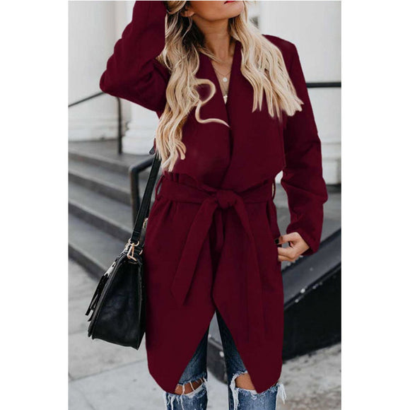 Abrigo Trench Coat Clásico de Color Sólido