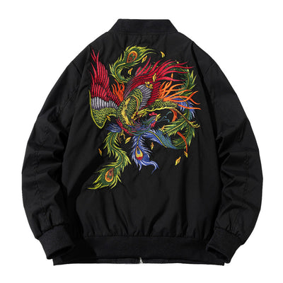 Chaqueta Bomber Unisex con Bordado de Fénix - Estilo Japonés Hengxu He - Image 9
