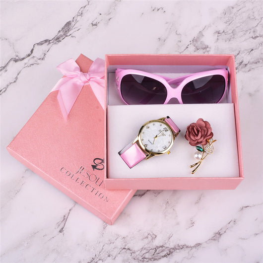 Set de Regalo 3 en 1: Reloj de Cuero, Gafas de Sol y Broche para Mujer - Image 7