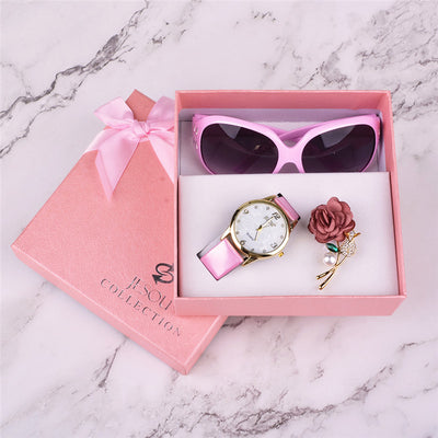 Set de Regalo 3 en 1: Reloj de Cuero, Gafas de Sol y Broche para Mujer - Image 4