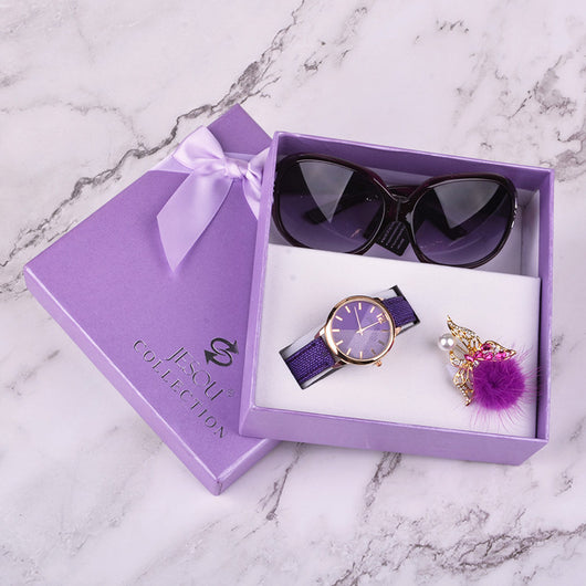 Set de Regalo 3 en 1: Reloj de Cuero, Gafas de Sol y Broche para Mujer - Image 10