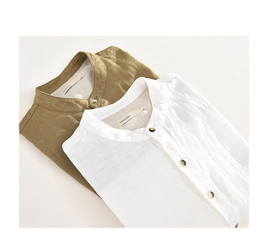 Camiseta Hombre Lino Algodón Cuello Mao Manga Corta Verano - Image 9