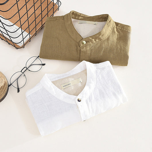 Camiseta Hombre Lino Algodón Cuello Mao Manga Corta Verano - Image 15