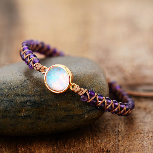 Pulsera de Piedras Naturales Amatista y Ópalo - Brazalete Trenzado Bohemio para Yoga y Amistad - Image 14