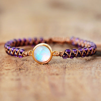 Pulsera de Piedras Naturales Amatista y Ópalo - Brazalete Trenzado Bohemio para Yoga y Amistad - Image 5