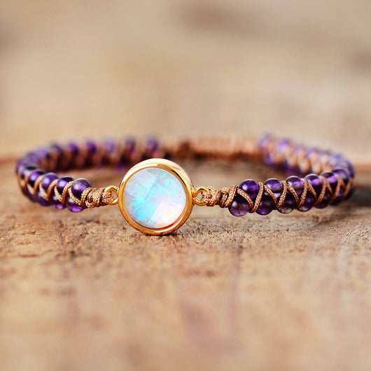 Pulsera de Piedras Naturales Amatista y Ópalo - Brazalete Trenzado Bohemio para Yoga y Amistad - Image 5
