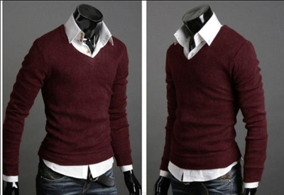 Suéter Cuello V Retro Británico Ajustado para Hombre - Prenda Versátil Otoño/Primavera - Image 5