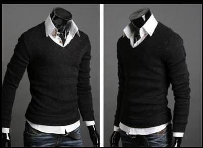 Suéter Cuello V Retro Británico Ajustado para Hombre - Prenda Versátil Otoño/Primavera