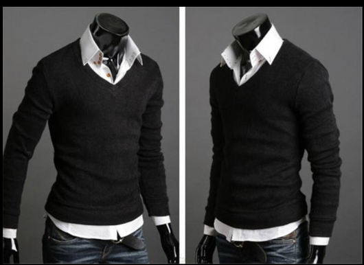 Suéter Cuello V Retro Británico Ajustado para Hombre - Prenda Versátil Otoño/Primavera