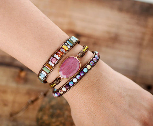 Pulsera Tejida de Rodonita Natural para Mujer - Image 4