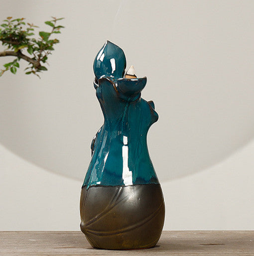 Quemador de Aromaterapia Reflujo Cerámica Loto Verde - Difusor Decorativo
