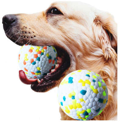 White, yellow, and blue-green textured E-TPU dog molar ball for interactive training and biting. - Image 8