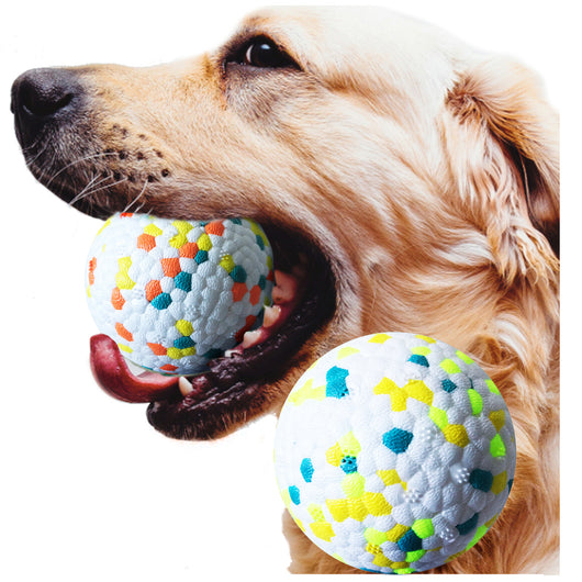 White, yellow, and blue-green textured E-TPU dog molar ball for interactive training and biting. - Image 8