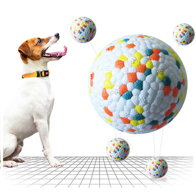 White, yellow, and blue-green textured E-TPU dog molar ball for interactive training and biting. - Image 6