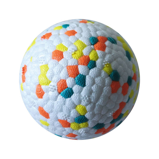 White, yellow, and blue-green textured E-TPU dog molar ball for interactive training and biting. - Image 9