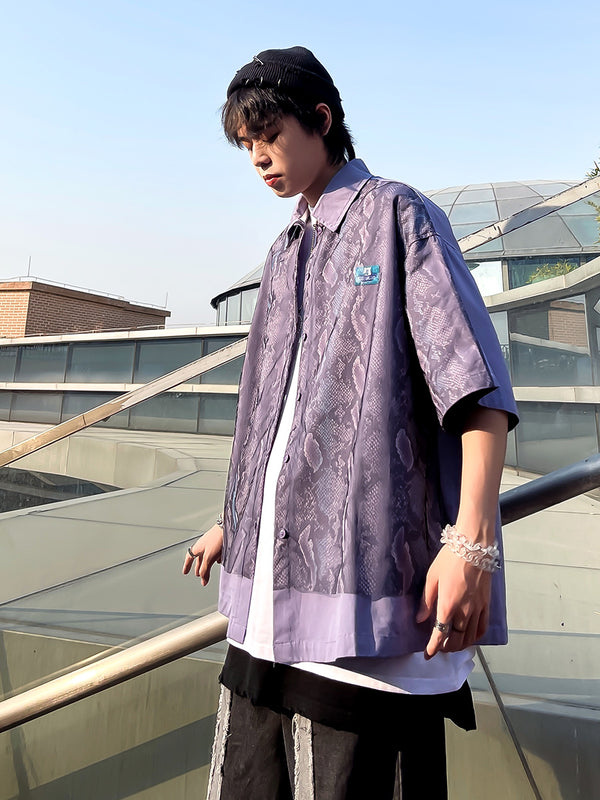 Camisa Suelta Manga Corta con Estampado de Pitón