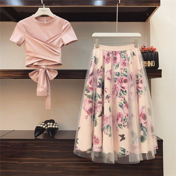 Conjunto Vintage Falda Malla Irregular con Top Asimétrico