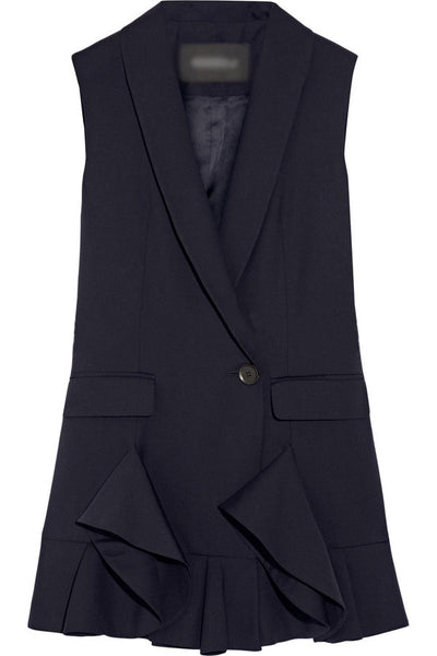 Vestido Ejecutivo con Cuello Solapa, Botón Único y Falda Fruncida Midi - Image 3
