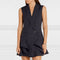 Vestido Ejecutivo con Cuello Solapa, Botón Único y Falda Fruncida Midi