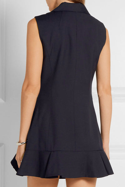 Vestido Ejecutivo con Cuello Solapa, Botón Único y Falda Fruncida Midi - Image 4