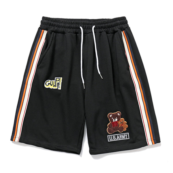 Shorts Casuales con Detalles de Oso y Costuras en Contraste