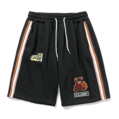Shorts Casuales con Detalles de Oso y Costuras en Contraste