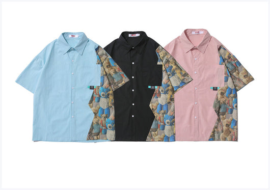 Playera de Algodón Estampada Stitching Tide - Cómoda y Versátil para Hombre y Mujer - Image 4