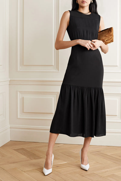 Vestido Negro Elegante sin Mangas con Cuello Redondo y Pliegues para Mujer - Image 8