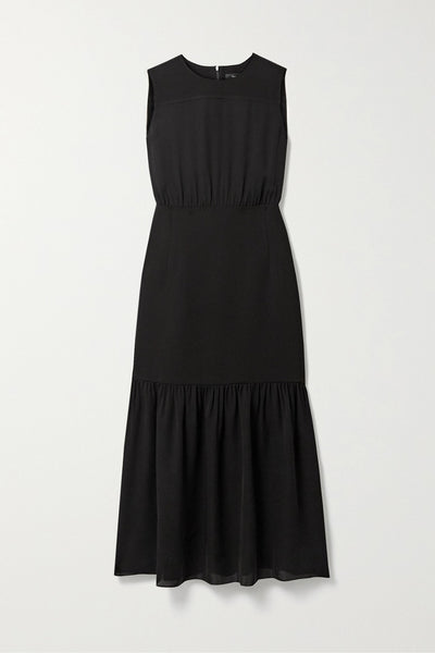 Vestido Negro Elegante sin Mangas con Cuello Redondo y Pliegues para Mujer - Image 3