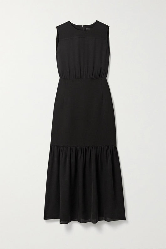 Vestido Negro Elegante sin Mangas con Cuello Redondo y Pliegues para Mujer - Image 3