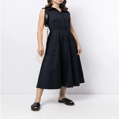 Vestido Bohemio Largo Mujer Sin Mangas Cuello Camisero Bolsillos Amplios Corte Slim - Image 4