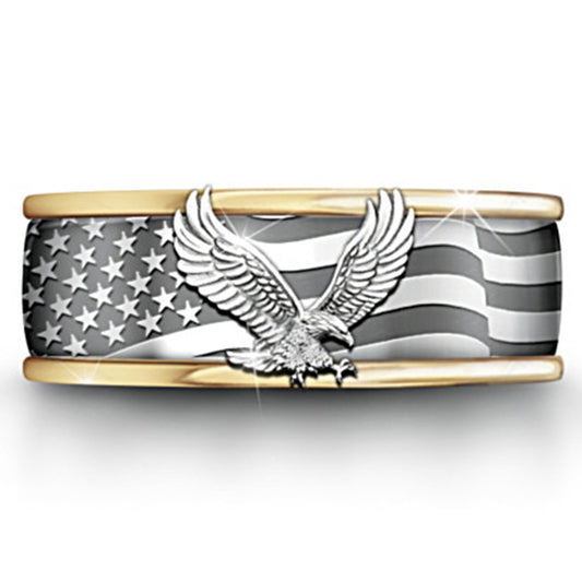 Anillo de Águila Bicolor Chapado en Oro - Joyería Elegante para Hombre