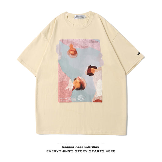 Camiseta Estival con Estampado de Pintura al Óleo