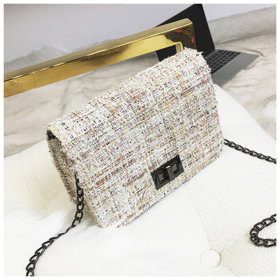 Bolso Mensajero Cuadrado Mini de Lana Coreano Ulzzang con Cadena para Mujer - Image 9