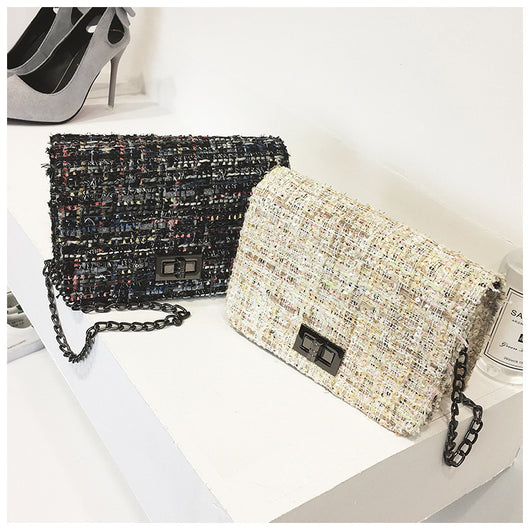 Bolso Mensajero Cuadrado Mini de Lana Coreano Ulzzang con Cadena para Mujer - Image 8