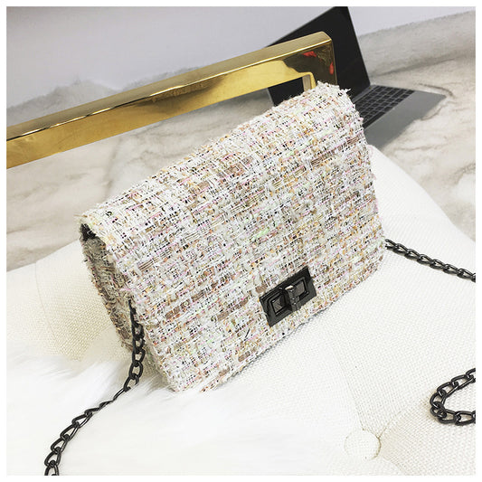 Bolso Mensajero Cuadrado Mini de Lana Coreano Ulzzang con Cadena para Mujer