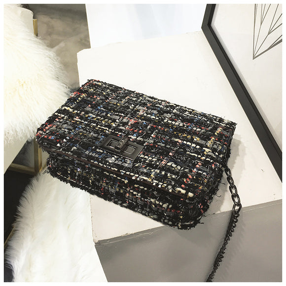 Bolso Mensajero Cuadrado Mini de Lana Coreano Ulzzang con Cadena para Mujer