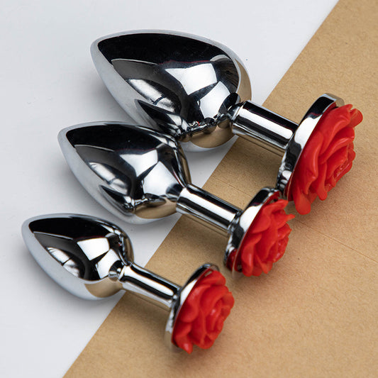 Plug Anal de Metal con Diseño de Rosa - Premium para Parejas