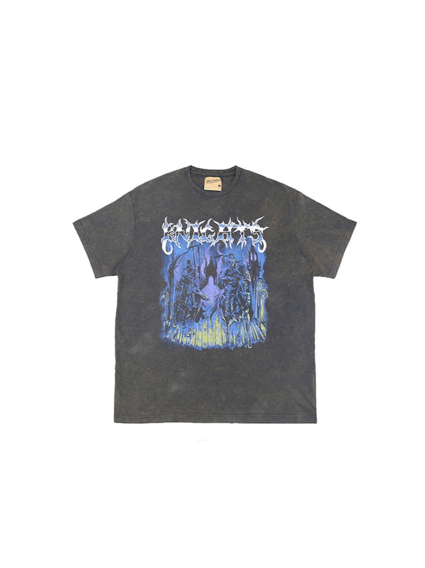Camiseta Hip-hop Estilo Retro Knight de Manga Corta