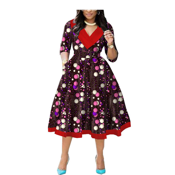 Vestido de Algodón Batik Étnico Africano con Estampado Doble Cara